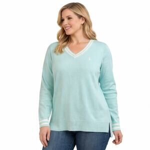 NWT U.S. Polo Assn. V-Neck Sweater Aqua Light Size L